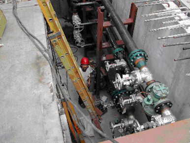 Industrial duct or vessel interior prepared for confined space entry